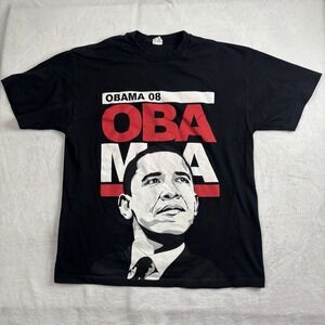 Y2K Alstyle Barack Obama 2008 Black Short Sleeve Graphic Shirt Men's Large